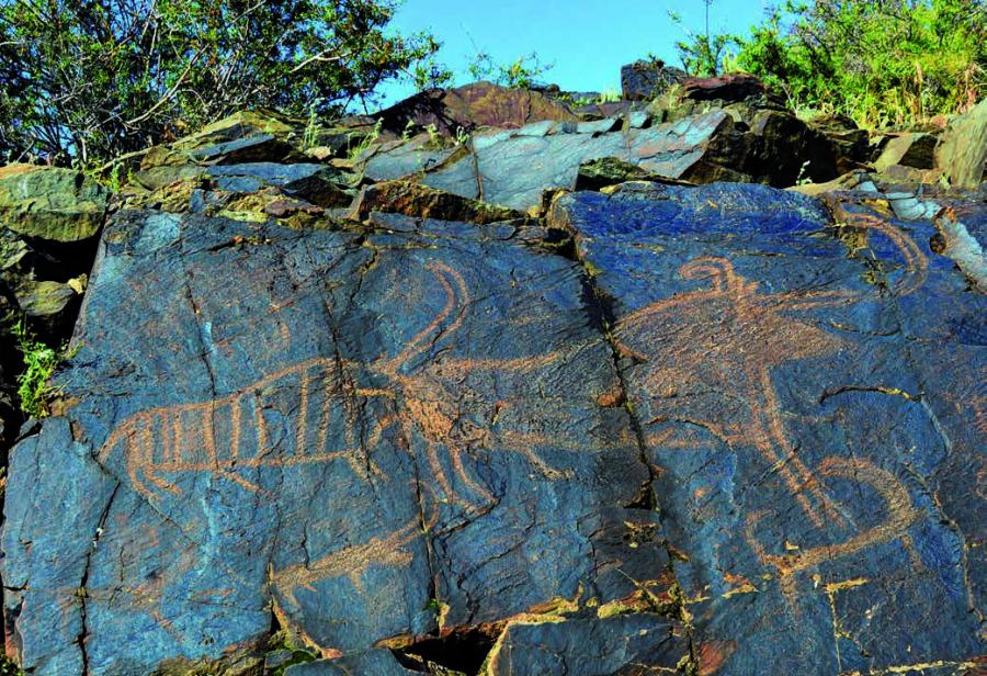 Akkainar, gorge 3. Images of bulls-tours. The Bronze Age. Photo by O.N. Gumirova